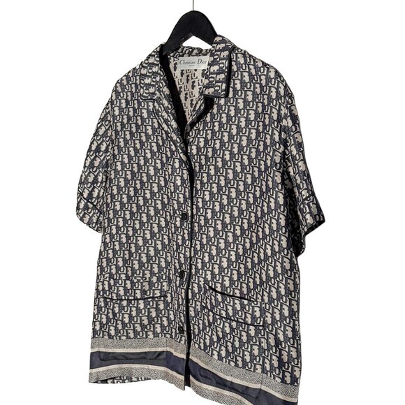 Dior Chez Moi Oblique Navy Blue Silk Twill Short Sleeves Blouse - Picture 2 of 6